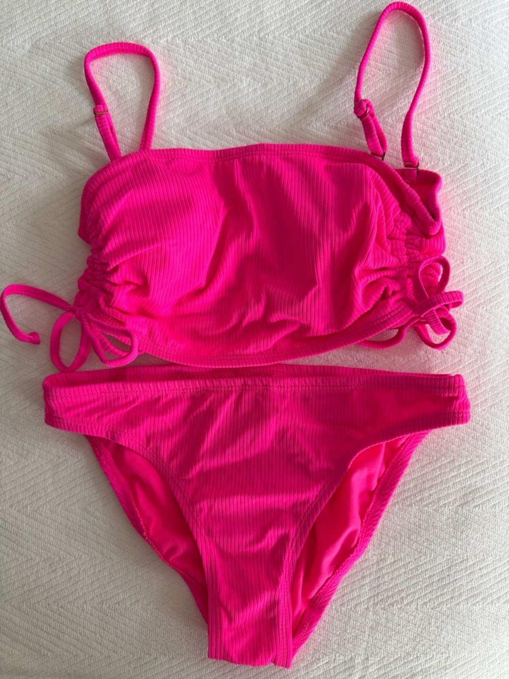 California Waves Neon Pink Ribbed Bikini Top
